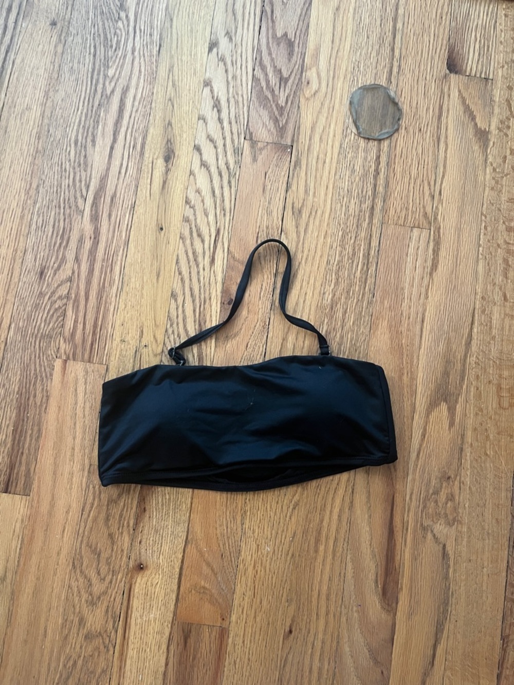 Andie swim strapless black bandeau bikini top with removeable strap